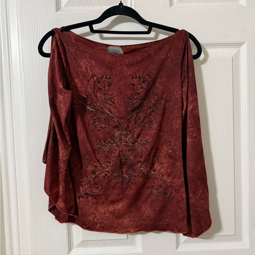 Club Neo U.S.A. Rust Red Embroidered Top Western